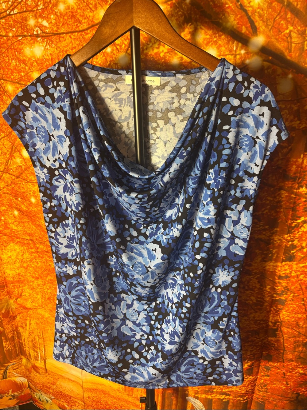 Liz Claiborne Blue Floral Cowl-Neck Camisole